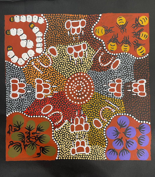 #377 Dingo Dreaming - JOY NAKAMARRA BRISCOE: Aboriginal Art: 40x40cm
