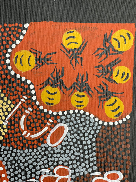 #377 Dingo Dreaming - JOY NAKAMARRA BRISCOE: Aboriginal Art: 40x40cm