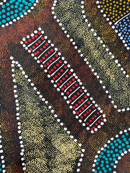 #394 Thorny Devil Lizard (Multi) - CAROLINE NUMINA : Aboriginal Art: 92x111cm