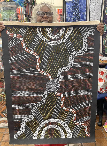 #163 Hunting for Bush Food near Spring Water -  MAREE GOREY: Aboriginal Art: 70x100cm