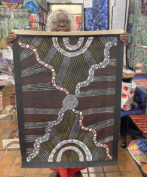 #163 Hunting for Bush Food near Spring Water -  MAREE GOREY: Aboriginal Art: 70x100cm