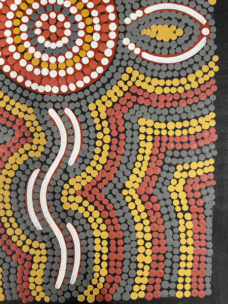 #27 People at Waterhole (Earth) - BEVAN CLANCY TJAMPITJIMPA 25x43cm