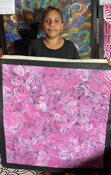 #320 Bush Medicine Leaves (Pink) - JACINDA HAYES: Aboriginal Art: 82x82cm