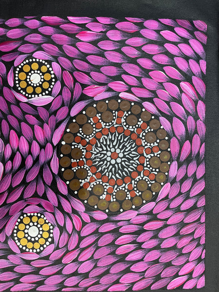 #216 - Bush Medicine Dreaming (Pinks) - ARTIST: MARYANNE GIBSON 42x90cm