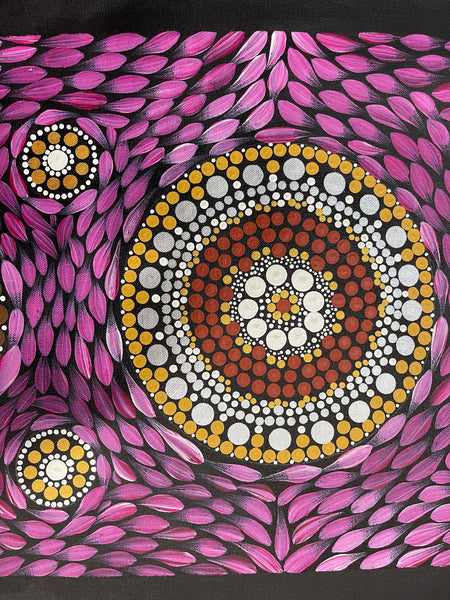 #216 - Bush Medicine Dreaming (Pinks) - ARTIST: MARYANNE GIBSON 42x90cm