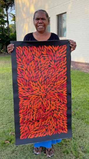 #354 Bush Medicine Leaves (Red) - JACINTA NUMINA : Aboriginal Art: 94x57cm