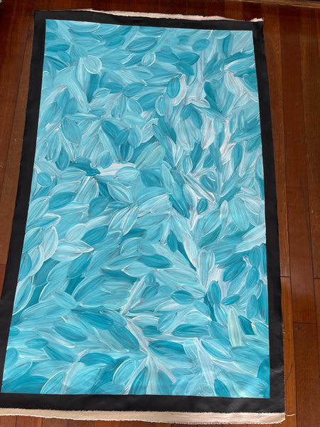 #146 Bush Medicine Leaves (Aqua/Blue) - JACINDA HAYES: Aboriginal Art: 143x88cm