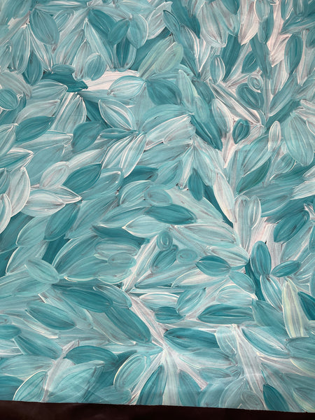 #146 Bush Medicine Leaves (Aqua/Blue) - JACINDA HAYES: Aboriginal Art: 143x88cm