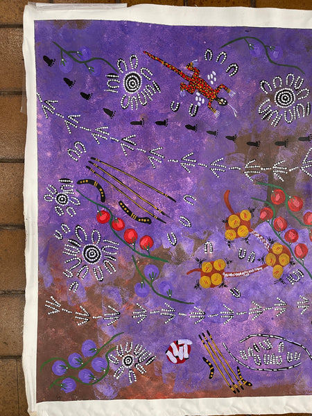 #143 Kangaroo Hunting - SANDY WALKER:  - Desert Art Australia SIZE: 92x153cm