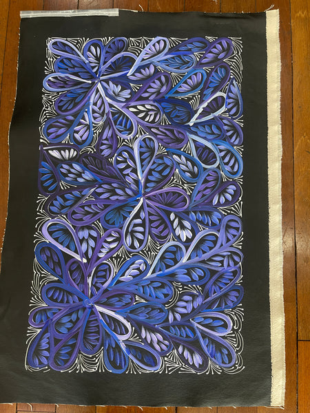 #310 Bush Medicine Leaves & Seeds (Blue/Purple)- SELINA NUMINA : Aboriginal Art: 45x74cm