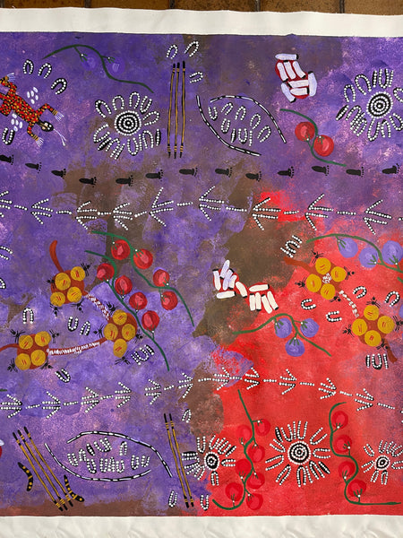 #143 Kangaroo Hunting - SANDY WALKER:  - Desert Art Australia SIZE: 92x153cm