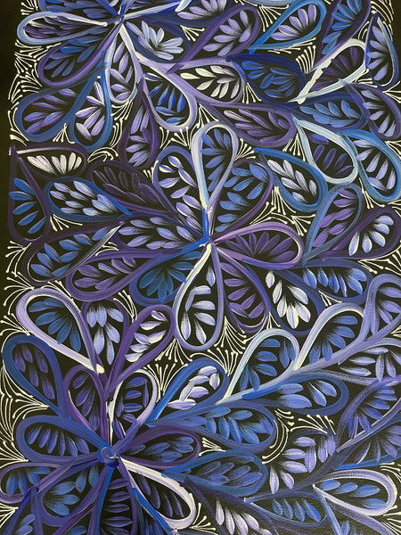 #310 Bush Medicine Leaves & Seeds (Blue/Purple)- SELINA NUMINA : Aboriginal Art: 45x74cm