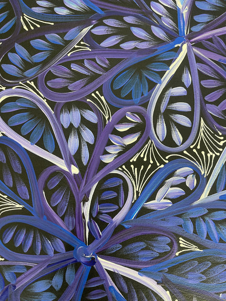 #310 Bush Medicine Leaves & Seeds (Blue/Purple)- SELINA NUMINA : Aboriginal Art: 45x74cm