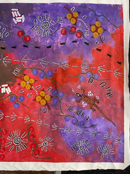 #143 Kangaroo Hunting - SANDY WALKER:  - Desert Art Australia SIZE: 92x153cm