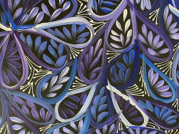 #310 Bush Medicine Leaves & Seeds (Blue/Purple)- SELINA NUMINA : Aboriginal Art: 45x74cm