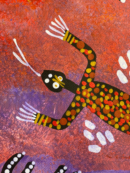 #143 Kangaroo Hunting - SANDY WALKER:  - Desert Art Australia SIZE: 92x153cm