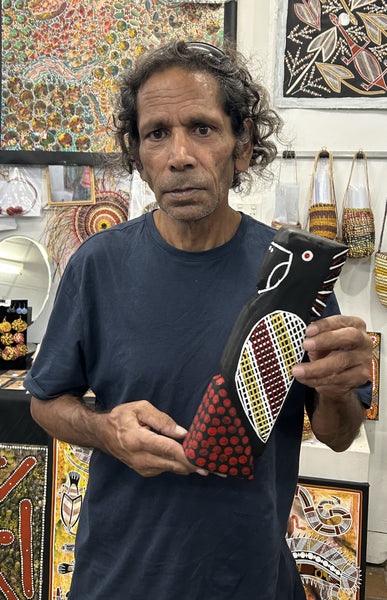 #390 Black Cockatoo Carving - KENNY REID: Aboriginal Art: 30cm x 9cm x 4cm