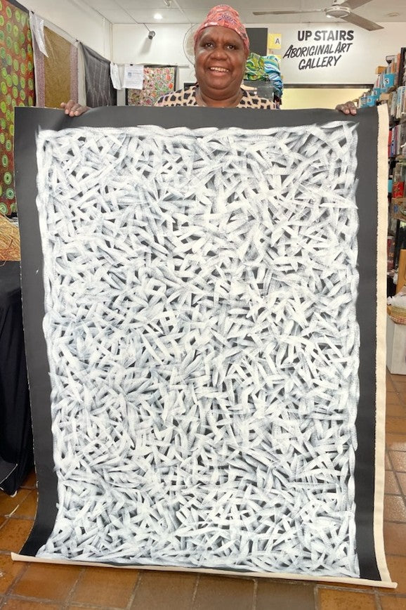#214 Spinifex Grass (White)- LOUISE NUMINA : Aboriginal Art:  95cm x 135cm