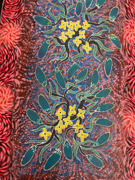 #70 Bush Tucker Dreaming (Multi)  ARTIST:  JOANNE WILSON  41 x 95cm