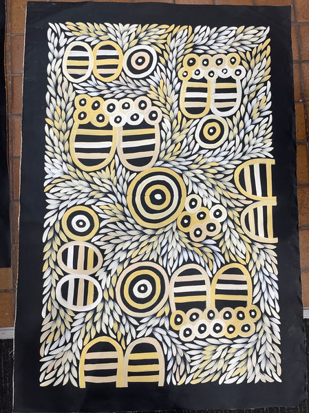#184 My Country (Yellow/White) - JACINTA NUMINA : Aboriginal Art: 87x137cm