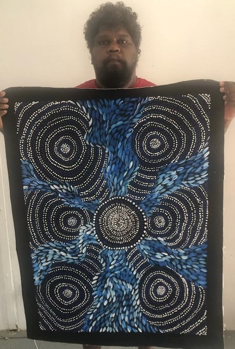 #3 Spinifex Dreaming (Blues) - Scott Duggie Aboriginal Art: 95cm x 70cm