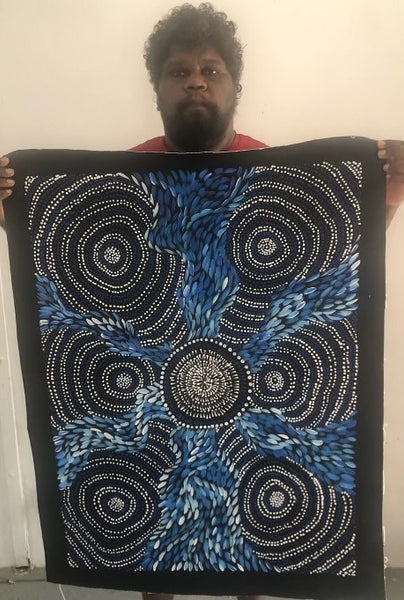 #3 Spinifex Dreaming (Blues) - Scott Duggie Aboriginal Art: 95cm x 70cm