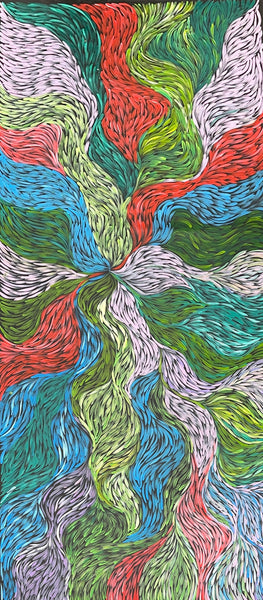 #177 Bush Medicine Leaves (Multi)- RACHAEL NAMBULA: Aboriginal Art 88x200cm