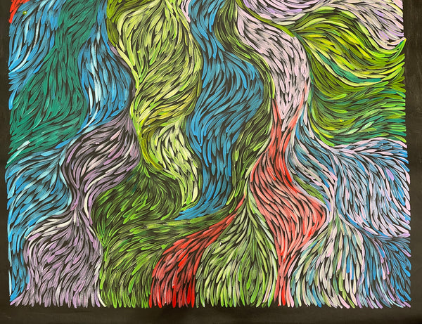 #177 Bush Medicine Leaves (Multi)- RACHAEL NAMBULA: Aboriginal Art 88x200cm