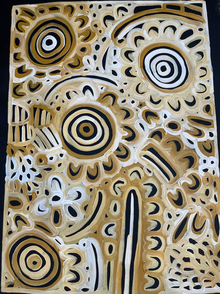 #242 Women's Body Design (Mustard)  LOUISE NUMINA : Aboriginal Art: 98x71cm