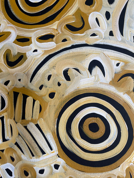 #242 Women's Body Design (Mustard)  LOUISE NUMINA : Aboriginal Art: 98x71cm