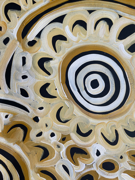 #242 Women's Body Design (Mustard)  LOUISE NUMINA : Aboriginal Art: 98x71cm