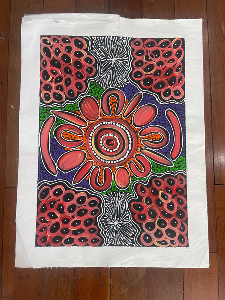 #54 Women collecting Bush Medicine and Food (Multi) - SHARON NUMINA : Aboriginal Art: 35x50cm