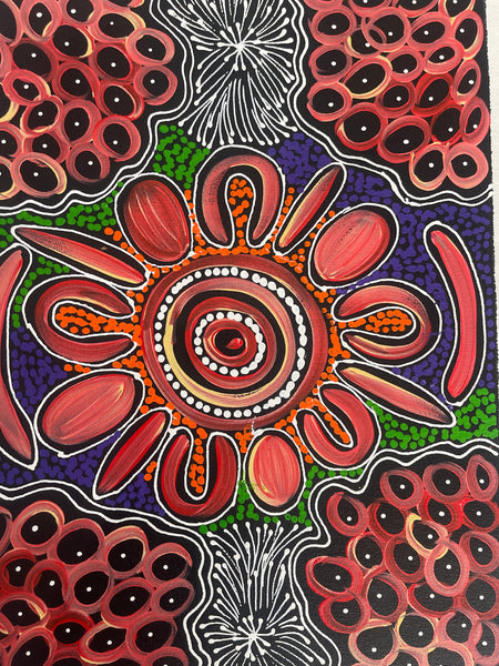 #54 Women collecting Bush Medicine and Food (Multi) - SHARON NUMINA : Aboriginal Art: 35x50cm