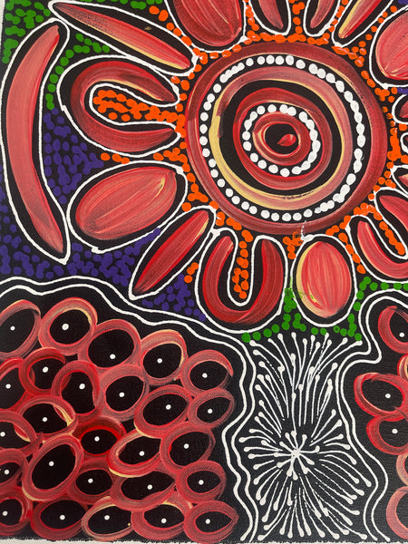 #54 Women collecting Bush Medicine and Food (Multi) - SHARON NUMINA : Aboriginal Art: 35x50cm