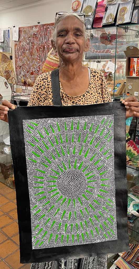 # 75 Katrina Napaljarri Spencer - Butterfly Dreaming (Green) 54cm x 36cm