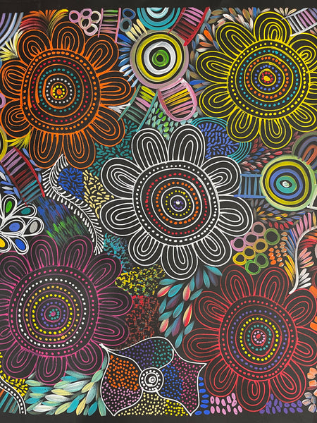 #153 Women Collecting Bush Tucker (Multi)- SELINA NUMINA : Aboriginal Art: 95x86cm