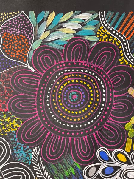 #153 Women Collecting Bush Tucker (Multi)- SELINA NUMINA : Aboriginal Art: 95x86cm