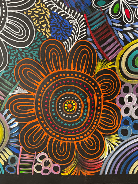 #153 Women Collecting Bush Tucker (Multi)- SELINA NUMINA : Aboriginal Art: 95x86cm