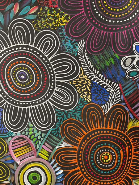 #153 Women Collecting Bush Tucker (Multi)- SELINA NUMINA : Aboriginal Art: 95x86cm
