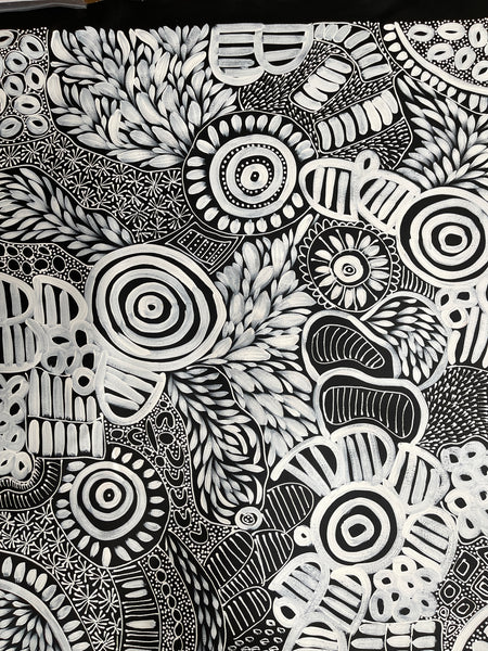 #373 My Dreamtime Stories (Whites)- LOUISE NUMINA : Aboriginal Art: 98x113cm