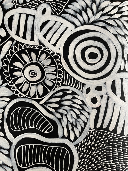 #373 My Dreamtime Stories (Whites)- LOUISE NUMINA : Aboriginal Art: 98x113cm