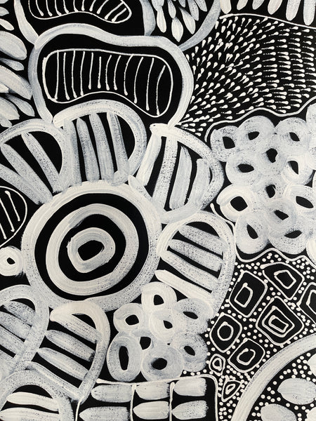 #373 My Dreamtime Stories (Whites)- LOUISE NUMINA : Aboriginal Art: 98x113cm