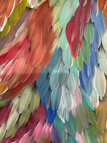 #167 Bush Medicine Leaves (Multi) - CAROLINE NUMINA : Aboriginal Art: 95x160cm
