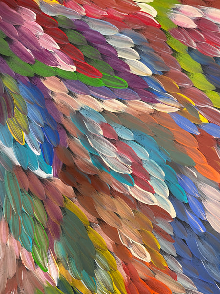 #167 Bush Medicine Leaves (Multi) - CAROLINE NUMINA : Aboriginal Art: 95x160cm
