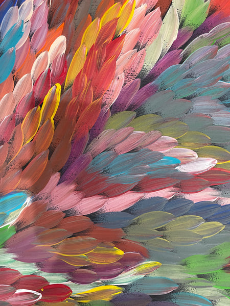 #167 Bush Medicine Leaves (Multi) - CAROLINE NUMINA : Aboriginal Art: 95x160cm