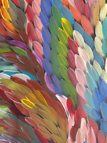 #167 Bush Medicine Leaves (Multi) - CAROLINE NUMINA : Aboriginal Art: 95x160cm