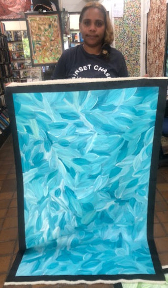 #146 Bush Medicine Leaves (Aqua/Blue) - JACINDA HAYES: Aboriginal Art: 143x88cm
