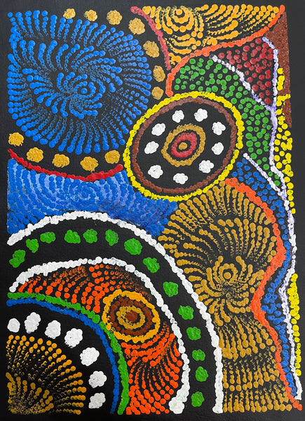 #219 Flying Ants Dreaming - MARIA NAMPIJINPA BROWN: Aboriginal Art: 37cm x 51cm
