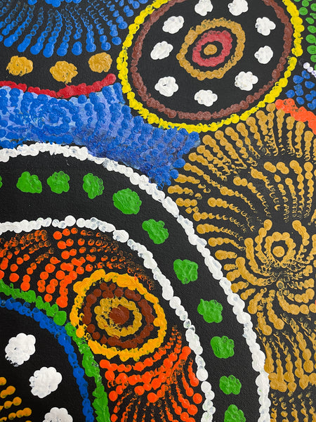 #219 Flying Ants Dreaming - MARIA NAMPIJINPA BROWN: Aboriginal Art: 37cm x 51cm