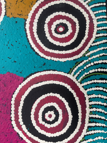 #351 Waterholes (Multi) BARBARA PANANKA PRICE : Aboriginal Art: 150x46cm